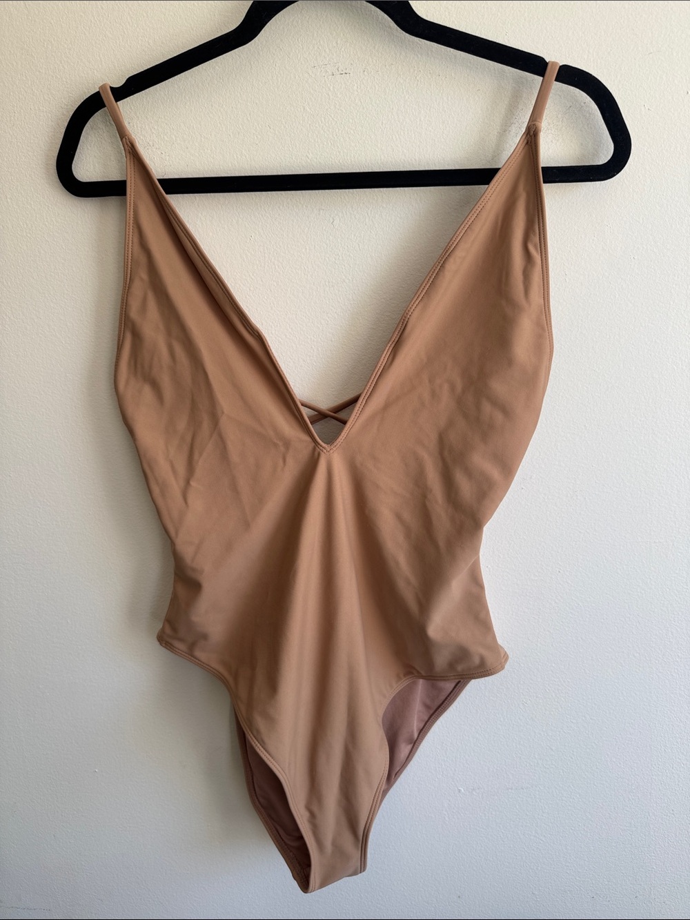Classic V-Neck One-Piece Swimsuit - Tan